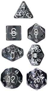 CHESSEX Clear with White Translucent Polyhedral 7-Die Set