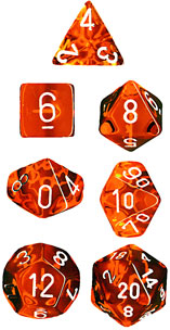 CHESSEX Orange and white Translucent Polyhedral 7-Die set