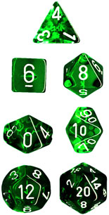 CHESSEX Green and white Translucent Polyhedral 7-Die set
