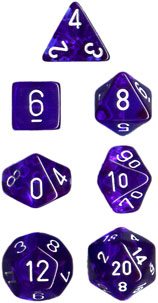 CHESSEX Blue and white Translucent Polyhedral 7-Die set