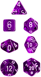 CHESSEX Purple and white Translucent Polyhedral 7-Die set