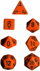 CHESSEX Orange with Black Opaque Polyhedral 7-Die set