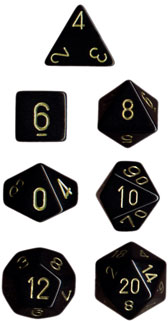 CHESSEX Black with Gold Opaque Polyhedral 7-Die set
