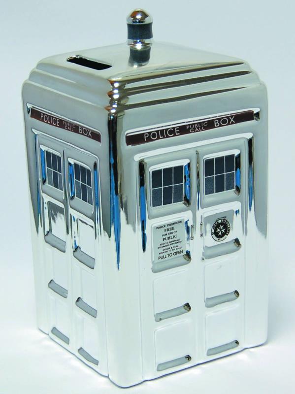 DOCTOR WHO CHROME TARDIS CERAMIC MONEY BANK