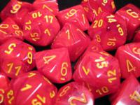 BAG OF 20 RED W/ YELLOW VORTEX POLYHEDRAL DICE