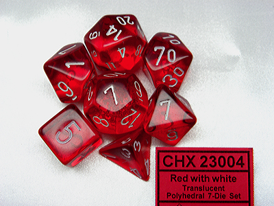 CHESSEX RED WITH WHITE Translucent Polyhedral 7-Die set