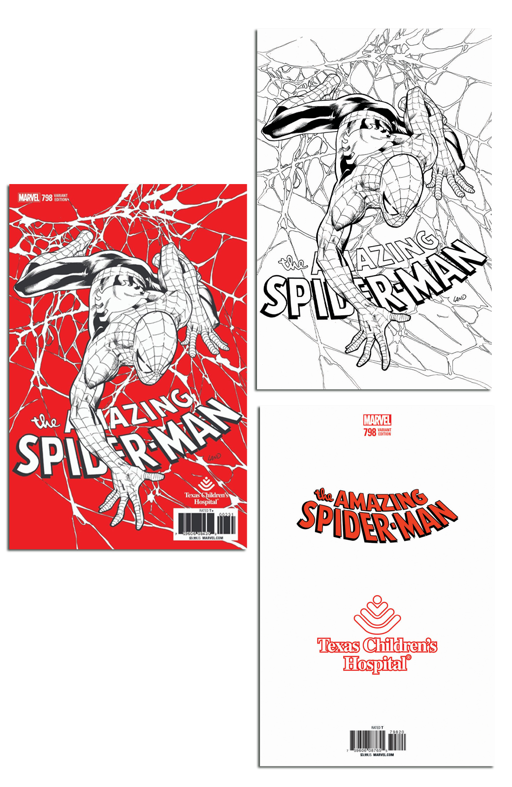 AMAZING SPIDER-MAN #798 LEG GREG LAND NJOY/TEXAS CHARITY Trade & VIRGIN VARIANT Bundle