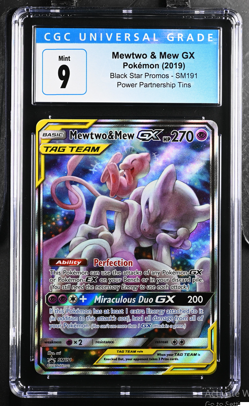 Graded TCG (PKMN) - Mewtwo and Mew GX Power Partnership Tins Promo SM191 CGC 9