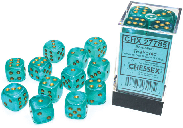 Borealis: 16mm d6 Teal/gold Luminary Dice Block