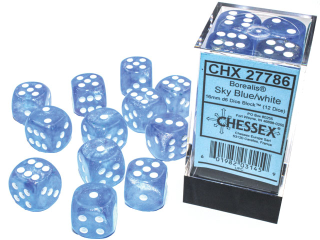 Borealis: 16mm d6 Royal Purple/gold Luminary Dice Block (12 dice)