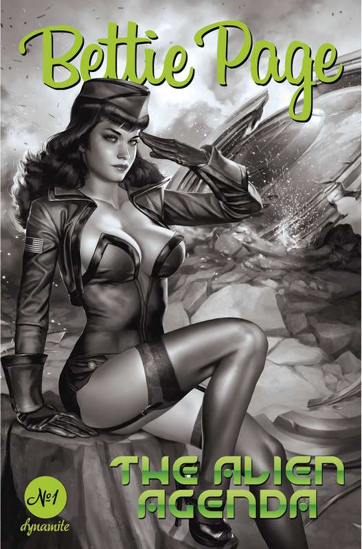 BETTIE PAGE ALIEN AGENDA #1 CVR J 1:30 RATIO VARIANT BURNS B&W